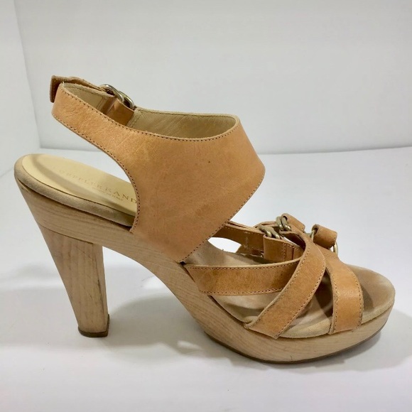 Loeffler Randall leather wood platform heels 7.5 - Picture 2 of 8